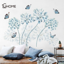 Load image into Gallery viewer, Wall Stickers New Creative Blue Flower Flying Butterfly Wall Art Decal Sticker Wallpaper Removable Mural PVC Home Decorations