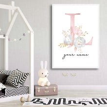 Load image into Gallery viewer, Baby Posters Personalized Girl's Name Custom Poster Nursery Prints Pink Flowers Wall Art Canvas Painting Pictures For Girls Room