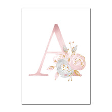Load image into Gallery viewer, Baby Posters Personalized Girl's Name Custom Poster Nursery Prints Pink Flowers Wall Art Canvas Painting Pictures For Girls Room