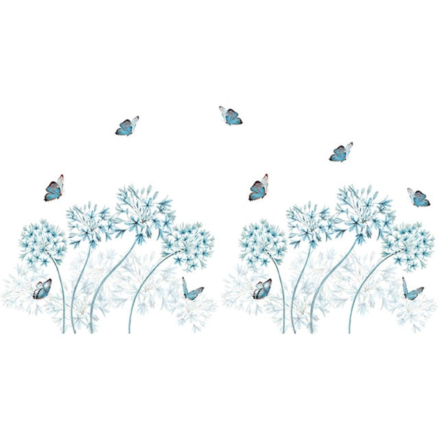 Wall Stickers New Creative Blue Flower Flying Butterfly Wall Art Decal Sticker Wallpaper Removable Mural PVC Home Decorations