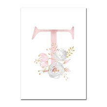 Load image into Gallery viewer, Baby Posters Personalized Girl&#39;s Name Custom Poster Nursery Prints Pink Flowers Wall Art Canvas Painting Pictures For Girls Room
