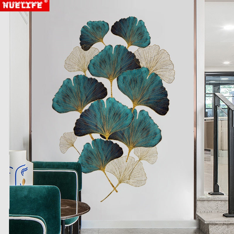 Green ginkgo wallpaper self-adhesive bedroom wardrobe stickers TV background wall stickers ginkgo leaf porch wall stickers