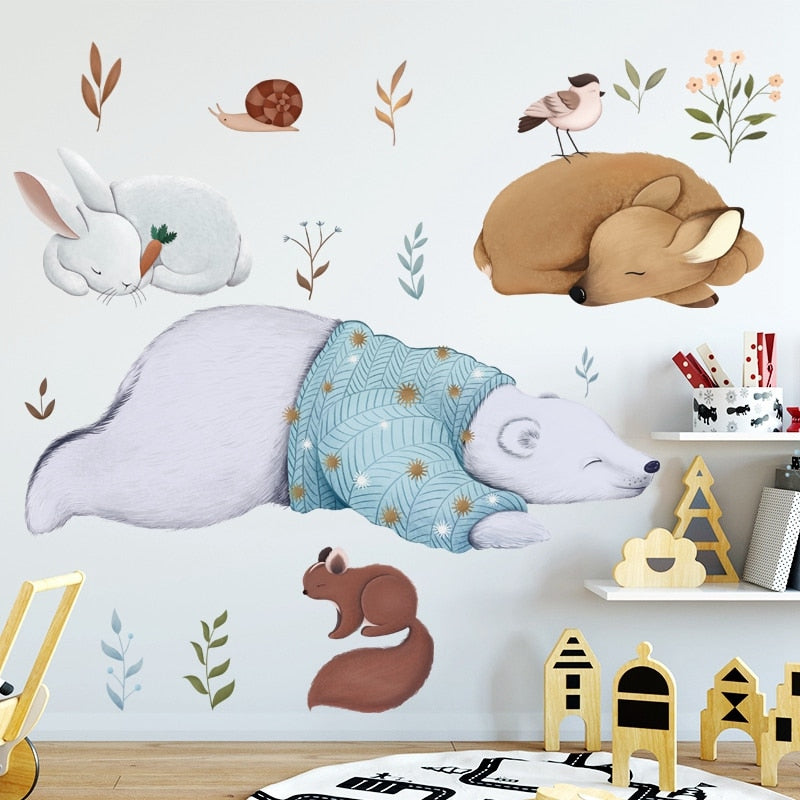 Polar Bear Rabbit Squirrel Animals Wall Stickers Bedroom Kids Baby room Background Removable Wall Decals Art Murals Home Decor